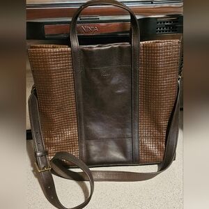Fossil Carmen Shopper Tote Brown Leather Purse Large Bag Crossbody Strap